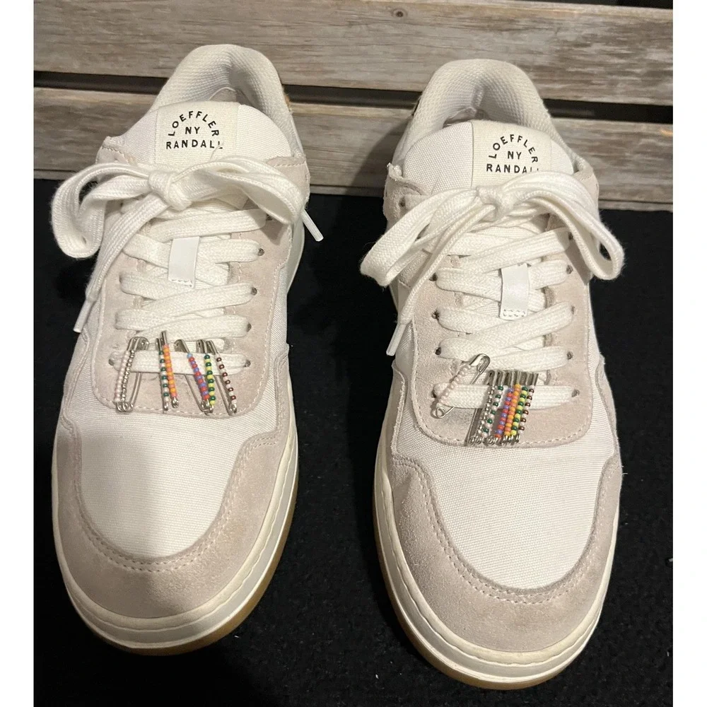 Loeffler Randall Gia Sneakers 7.5 Cream‎ Suede Canvas Leopard Beaded Portugal